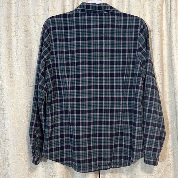Woolrich Long Sleeve Cotton Button Down‎ Flannel Shirt Navy Plaid Women's Medium - Picture 2 of 5
